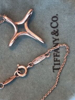 Authentic Tiffany & Co. Elsa Peretti Silver Open Cross Pendant Necklace